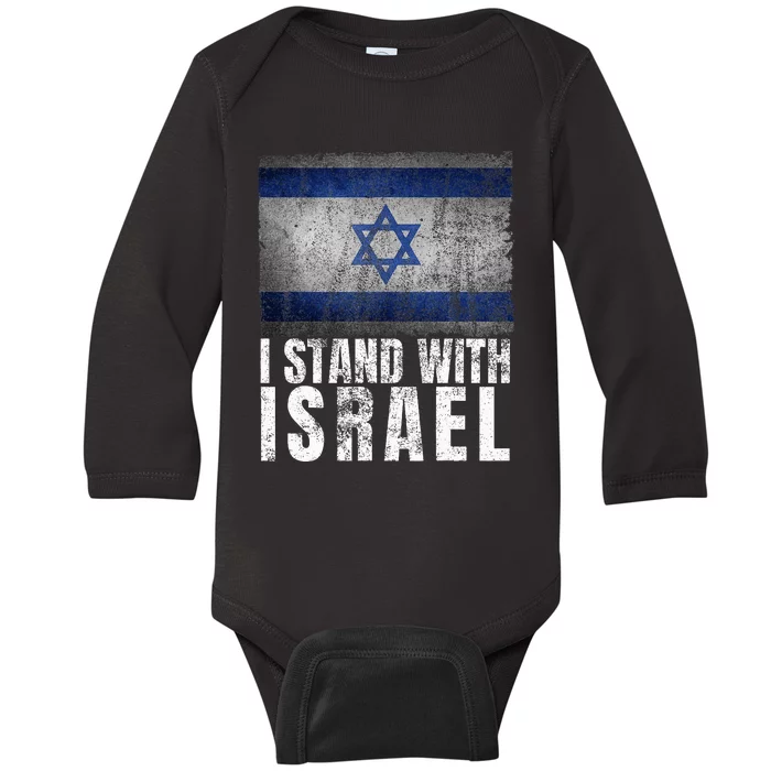 I Stand With Israel Jewish Gifts Heritage Israeli Flag Baby Long Sleeve Bodysuit