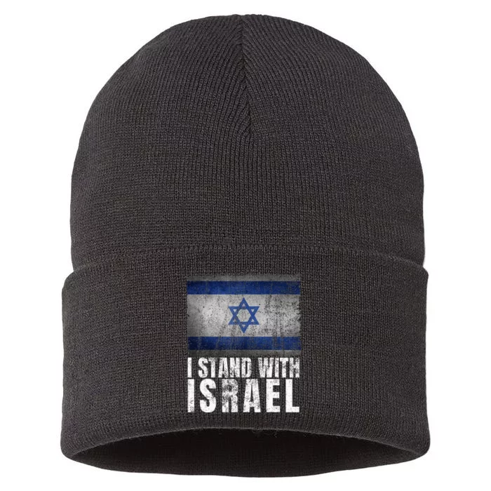 I Stand With Israel Jewish Gifts Heritage Israeli Flag Sustainable Knit Beanie