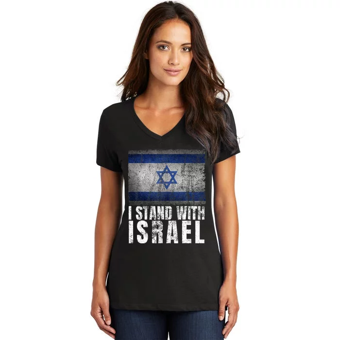 I Stand With Israel Jewish Gifts Heritage Israeli Flag Women's V-Neck T-Shirt