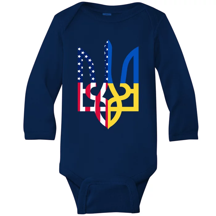 I Stand With Ukraine Flag Emblem I Stand For Ukraine Usaflag Gift Baby Long Sleeve Bodysuit