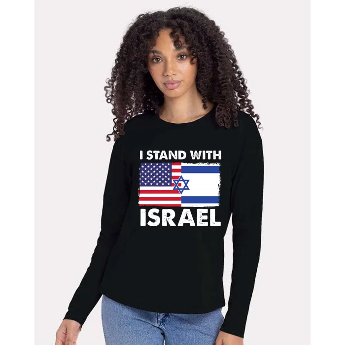 I Stand With Israel Usa Flag Womens Cotton Relaxed Long Sleeve T-Shirt