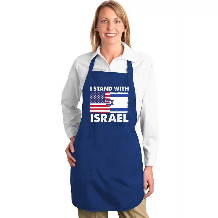 I Stand With Israel Usa Flag Full-Length Apron With Pocket