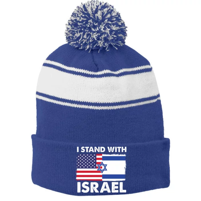 I Stand With Israel Usa Flag Stripe Pom Pom Beanie