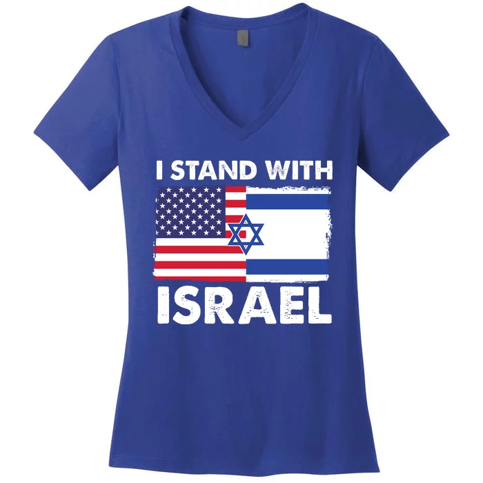 I Stand With Israel Usa Flag Women's V-Neck T-Shirt