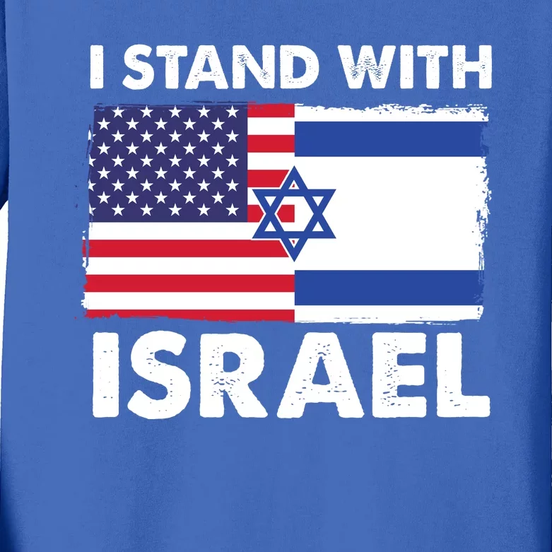 I Stand With Israel Usa Flag Kids Long Sleeve Shirt