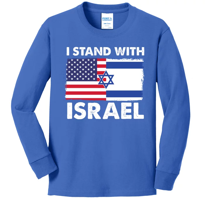 I Stand With Israel Usa Flag Kids Long Sleeve Shirt