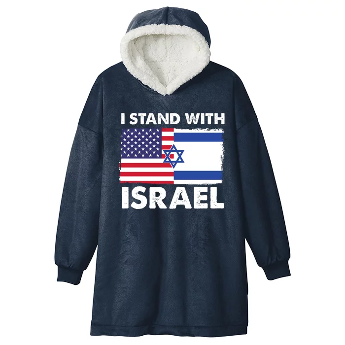 I Stand With Israel Usa Flag Hooded Wearable Blanket