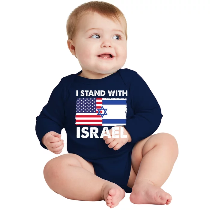 I Stand With Israel Usa Flag Baby Long Sleeve Bodysuit