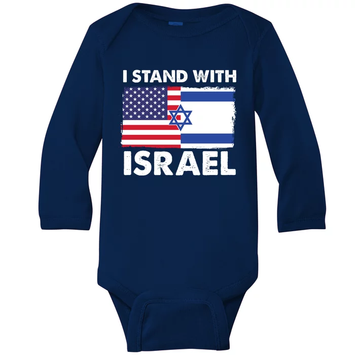 I Stand With Israel Usa Flag Baby Long Sleeve Bodysuit