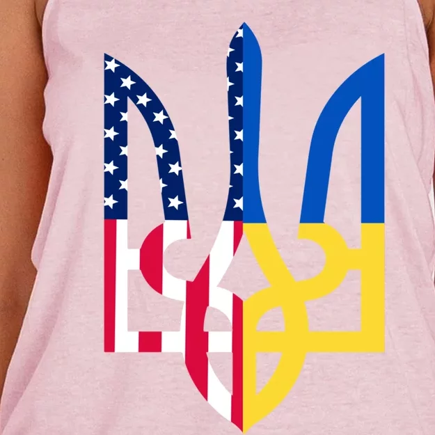 I Stand With Ukraine Flag Emblem I Stand For Ukraine Usaflag Gift Women's Knotted Racerback Tank