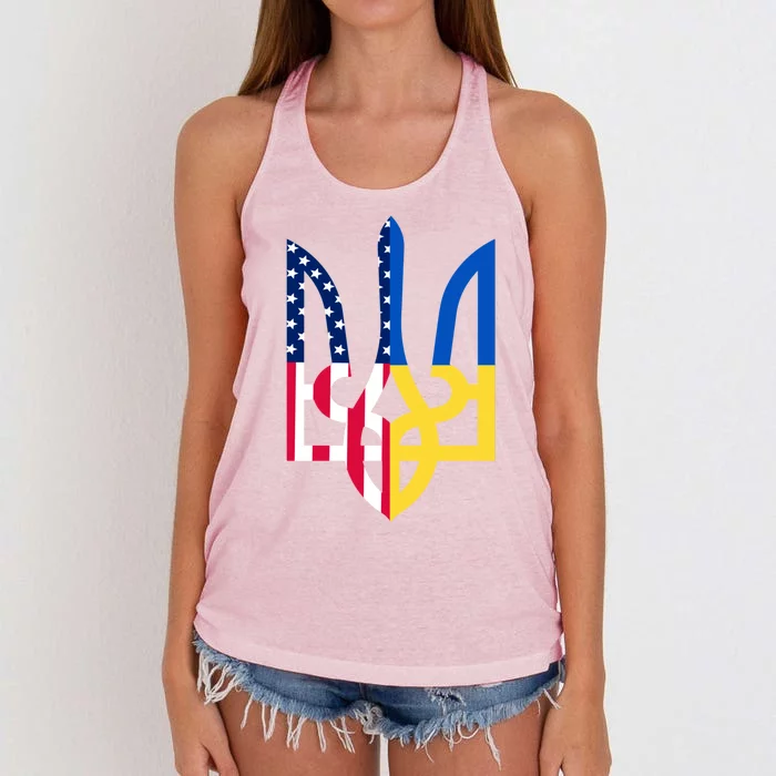 I Stand With Ukraine Flag Emblem I Stand For Ukraine Usaflag Gift Women's Knotted Racerback Tank