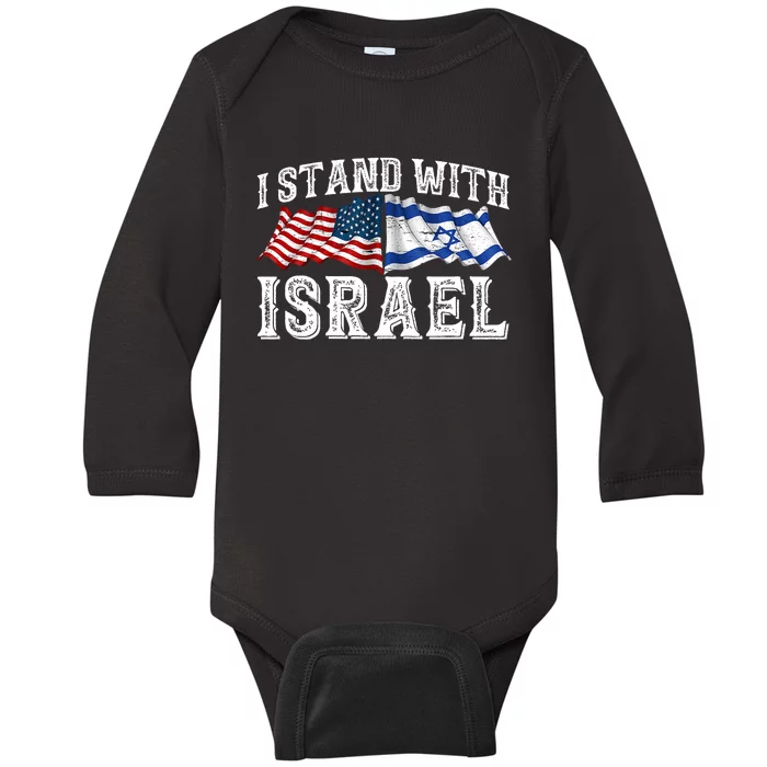 I Stand With Israel American Flag Baby Long Sleeve Bodysuit