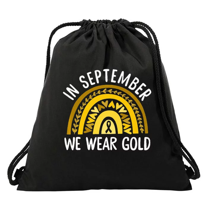 In September We Wear Gold Childhood Cancer Awareness Rainbow Drawstring Bag