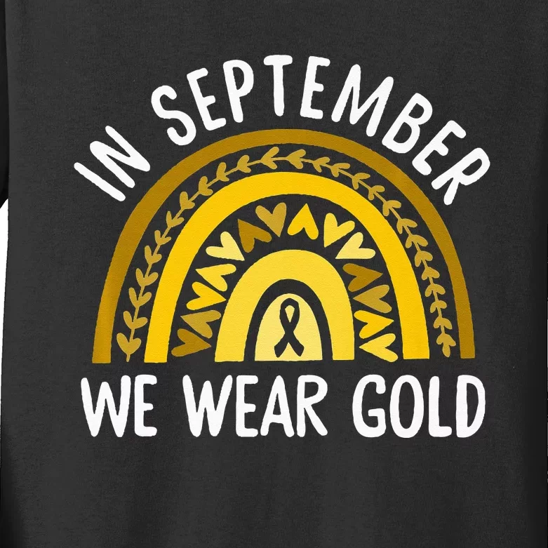 In September We Wear Gold Childhood Cancer Awareness Rainbow Kids Long Sleeve Shirt