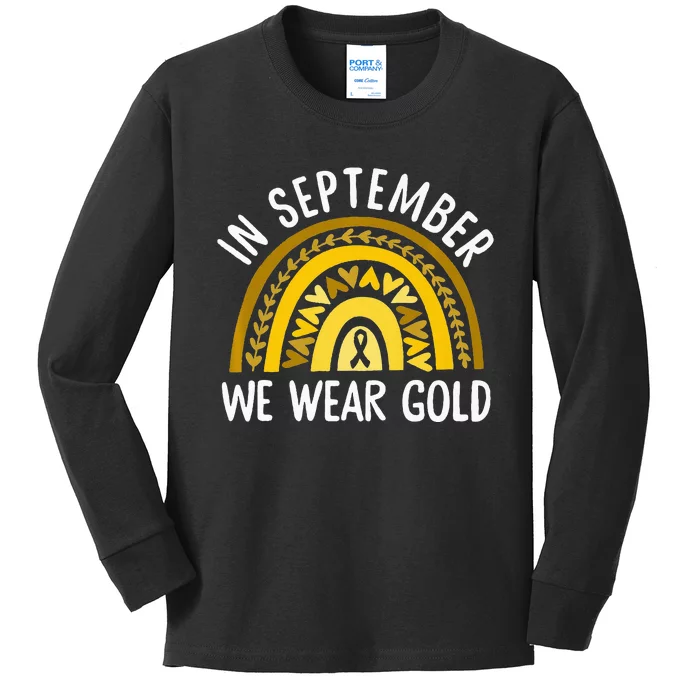 In September We Wear Gold Childhood Cancer Awareness Rainbow Kids Long Sleeve Shirt