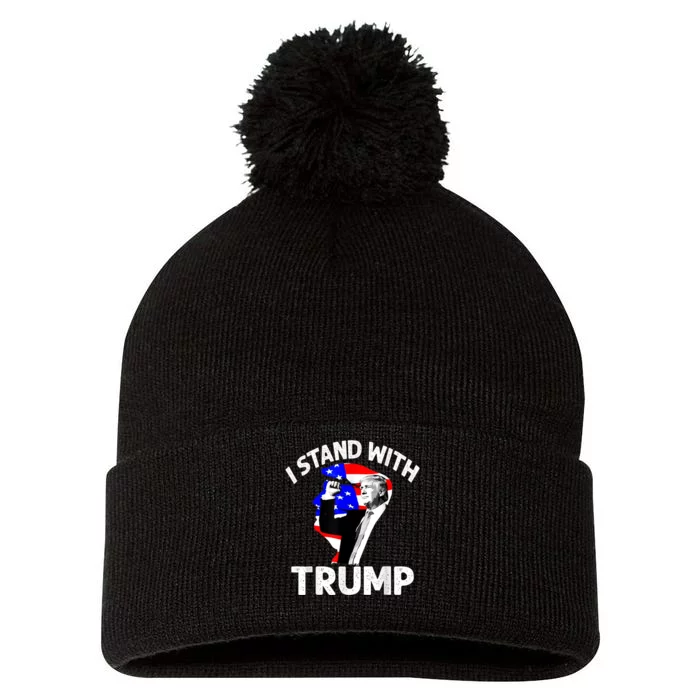 I Stand With Trump American Flag Pom Pom 12in Knit Beanie