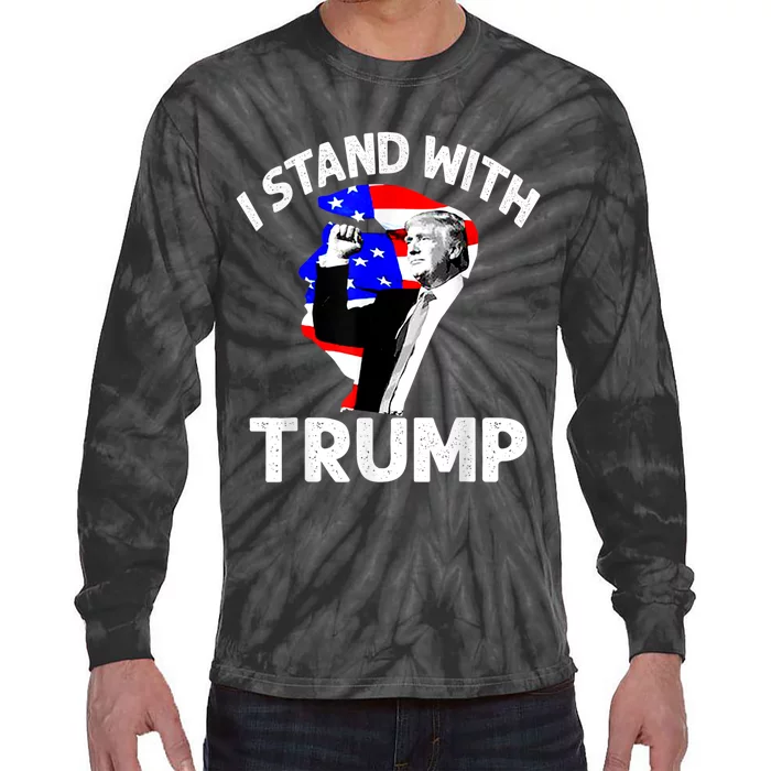 I Stand With Trump American Flag Tie-Dye Long Sleeve Shirt