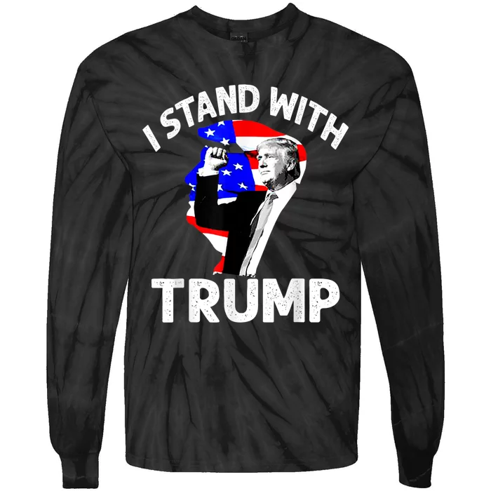 I Stand With Trump American Flag Tie-Dye Long Sleeve Shirt