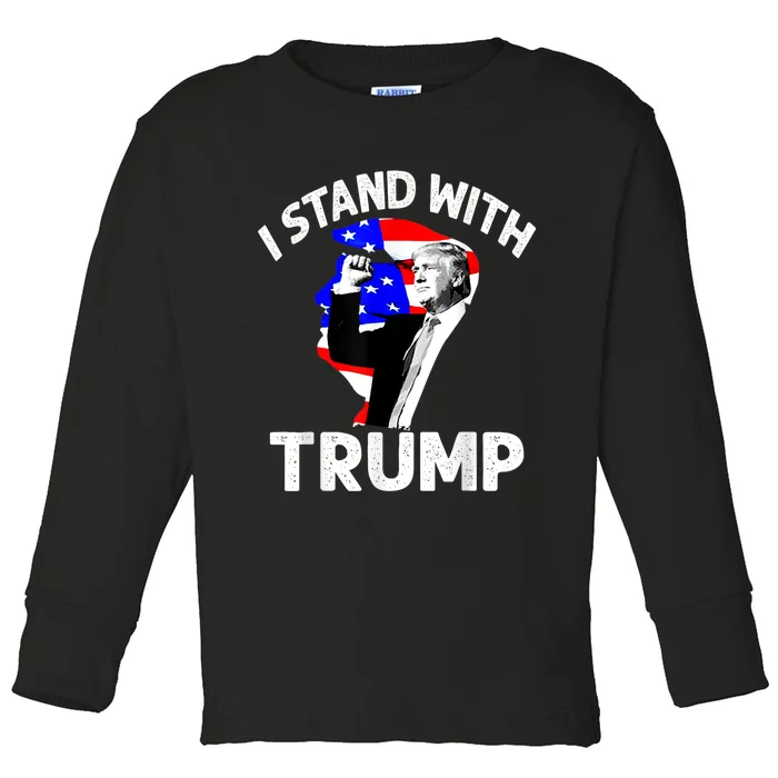 I Stand With Trump American Flag Toddler Long Sleeve Shirt