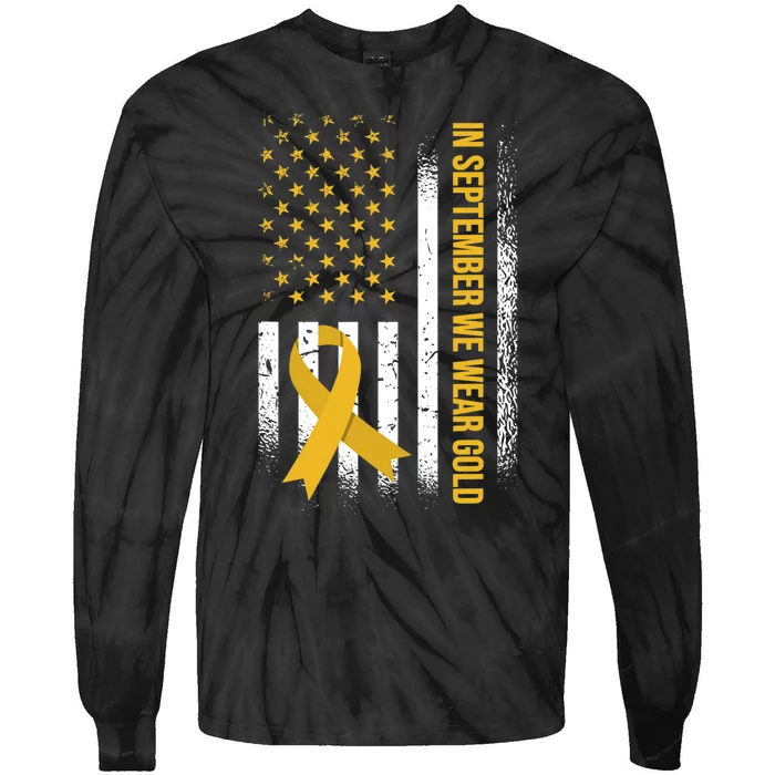 In September We Wear Gold Childhood Cancer Awareness Tie-Dye Long Sleeve Shirt