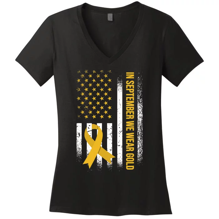 In September We Wear Gold Childhood Cancer Awareness Women's V-Neck T-Shirt