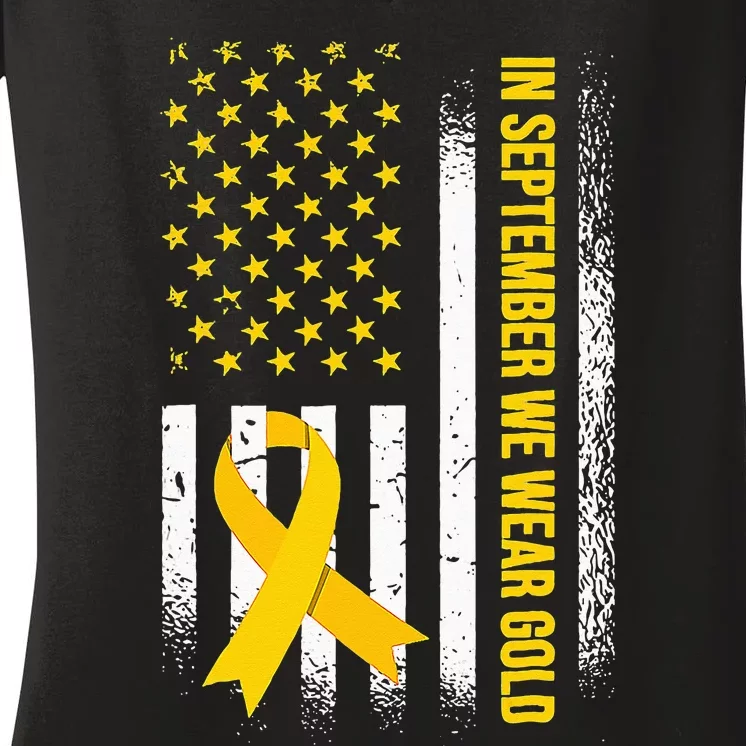 In September We Wear Gold Childhood Cancer Awareness Women's V-Neck T-Shirt