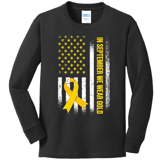 In September We Wear Gold Childhood Cancer Awareness Kids Long Sleeve Shirt