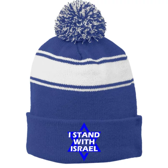 I Stand With Israel Star Of David Stripe Pom Pom Beanie