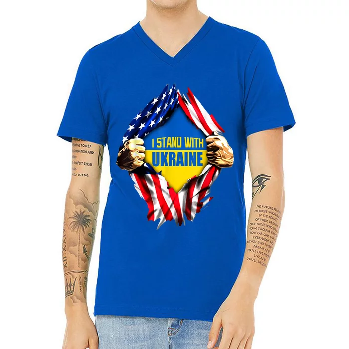 I Stand With Ukraine Flag Support Ukraine Gift V-Neck T-Shirt