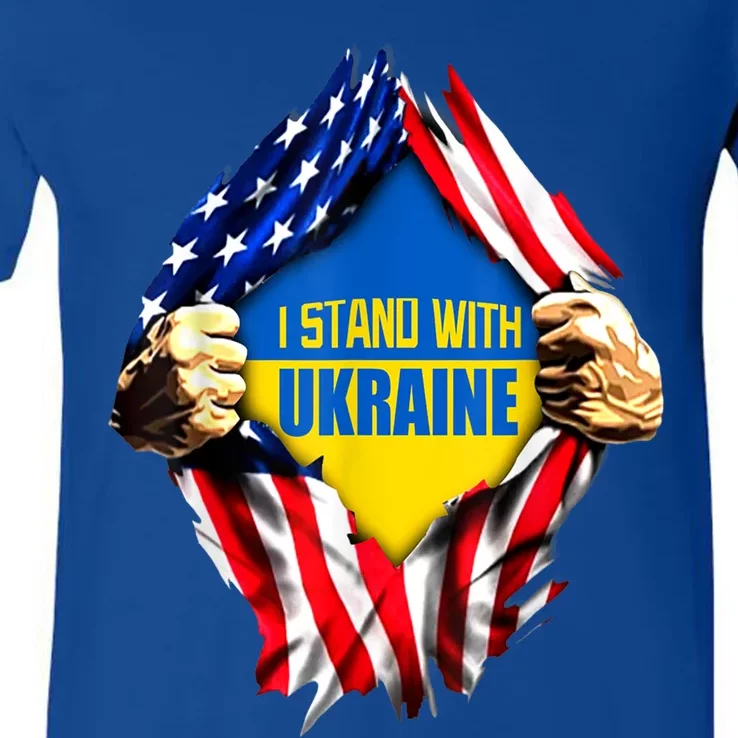 I Stand With Ukraine Flag Support Ukraine Gift V-Neck T-Shirt