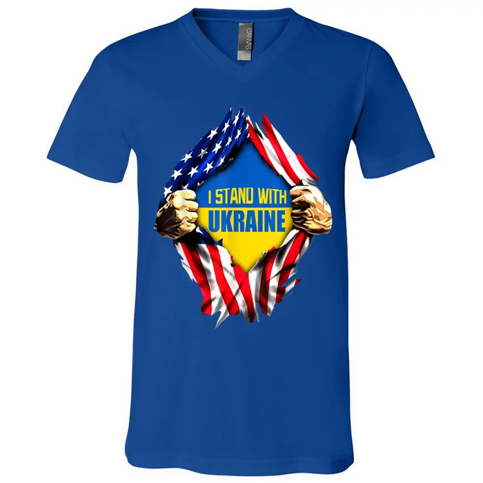 I Stand With Ukraine Flag Support Ukraine Gift V-Neck T-Shirt