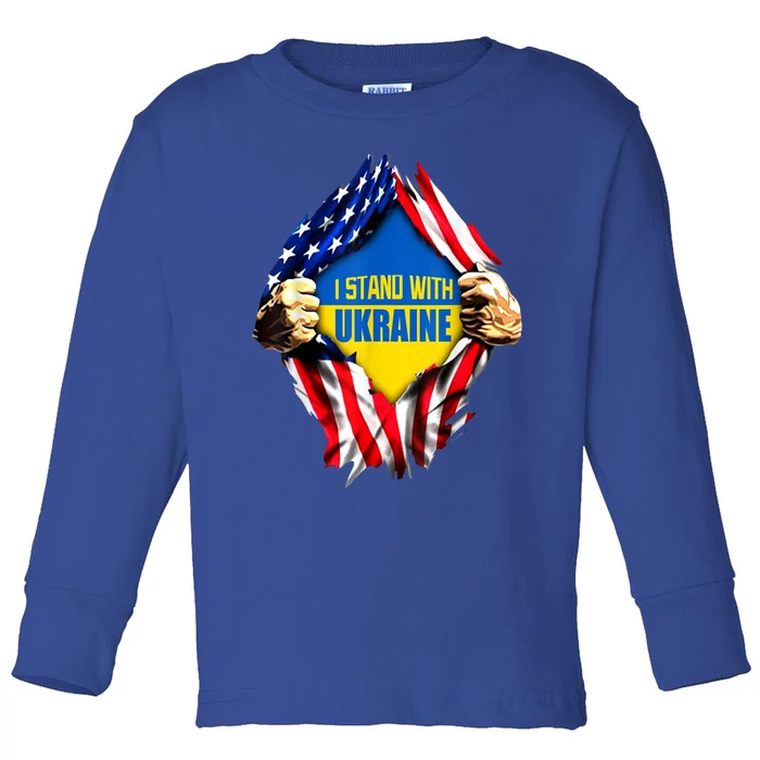 I Stand With Ukraine Flag Support Ukraine Gift Toddler Long Sleeve Shirt