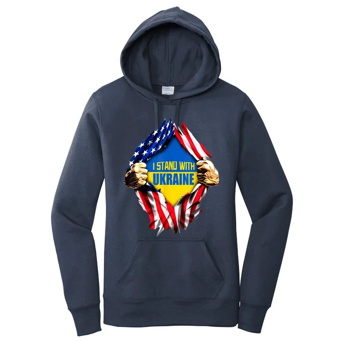 I Stand With Ukraine Flag Support Ukraine Gift Women's Pullover Hoodie