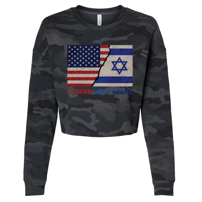 I Stand With Israel Patriotic Usa And Israel Flag Cropped Pullover Crew