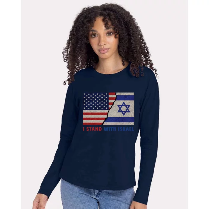 I Stand With Israel Patriotic Usa And Israel Flag Womens Cotton Relaxed Long Sleeve T-Shirt