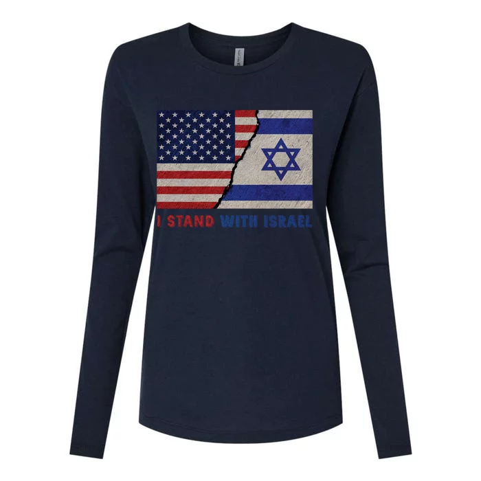 I Stand With Israel Patriotic Usa And Israel Flag Womens Cotton Relaxed Long Sleeve T-Shirt