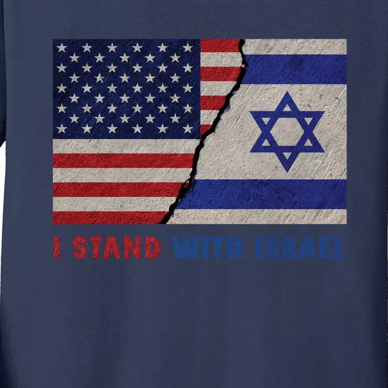 I Stand With Israel Patriotic Usa And Israel Flag Kids Long Sleeve Shirt