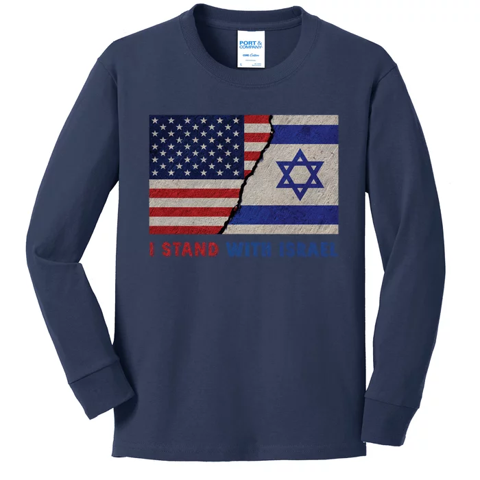 I Stand With Israel Patriotic Usa And Israel Flag Kids Long Sleeve Shirt