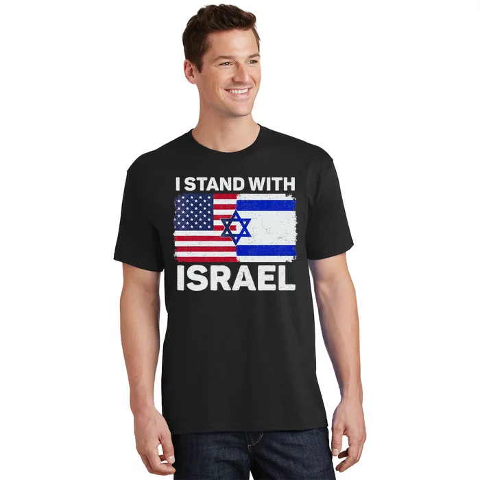 I Stand With Israel USA American Flag with Israel Flag T-Shirt