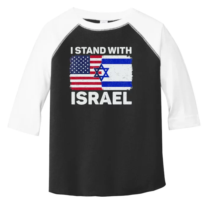 I Stand With Israel USA American Flag with Israel Flag Toddler Fine Jersey T-Shirt