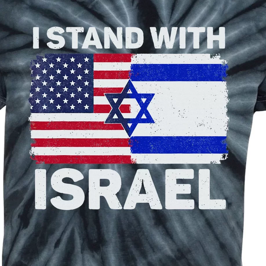 I Stand With Israel USA American Flag with Israel Flag Kids Tie-Dye T-Shirt