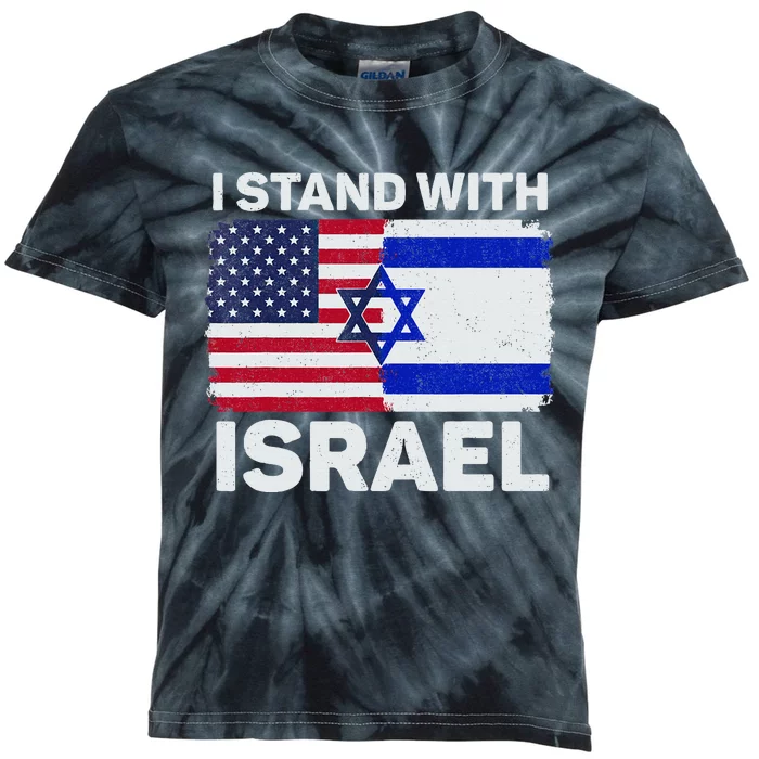 I Stand With Israel USA American Flag with Israel Flag Kids Tie-Dye T-Shirt