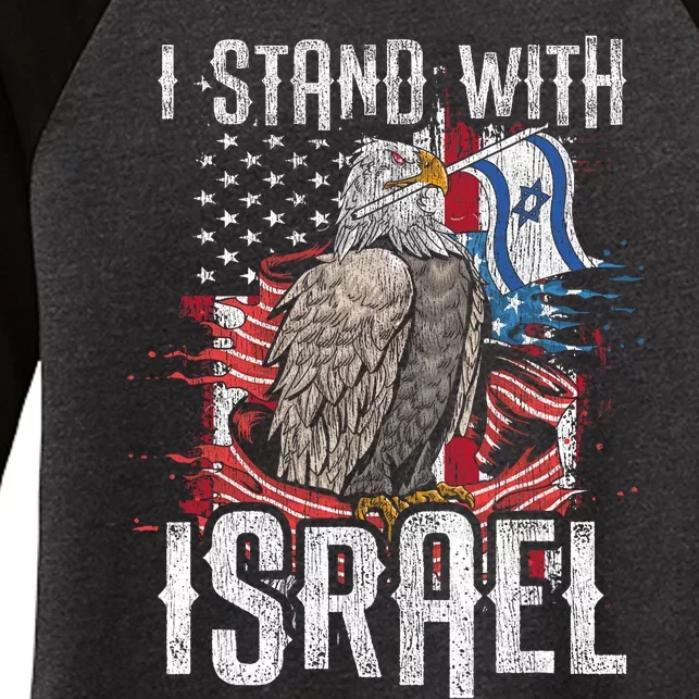 I Stand With Israel Vintage Eagle Us Flag Women's Tri-Blend 3/4-Sleeve Raglan Shirt