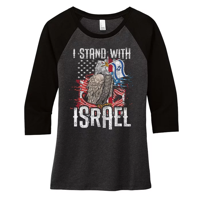 I Stand With Israel Vintage Eagle Us Flag Women's Tri-Blend 3/4-Sleeve Raglan Shirt