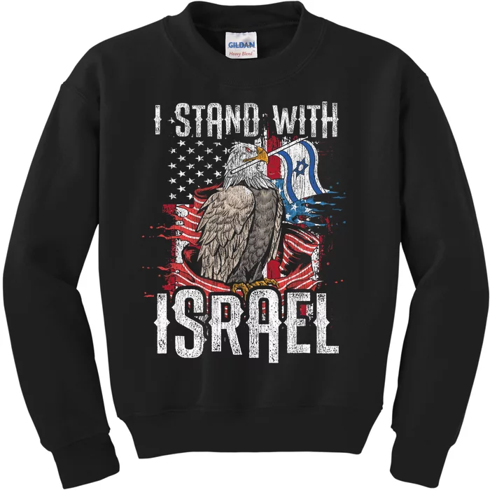 I Stand With Israel Vintage Eagle Us Flag Kids Sweatshirt