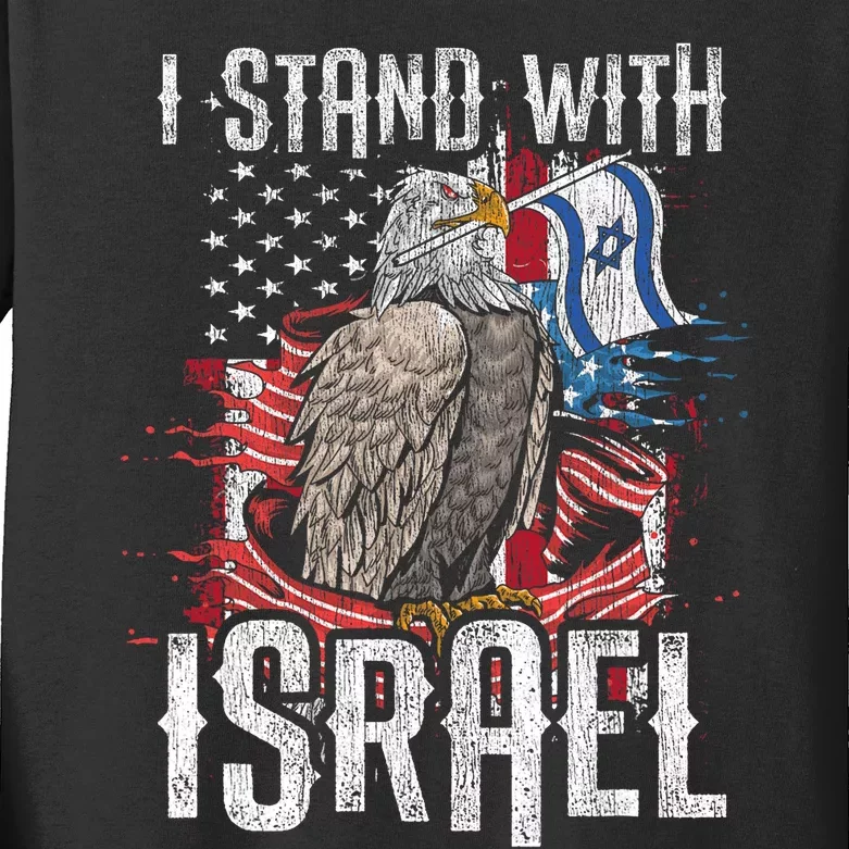 I Stand With Israel Vintage Eagle Us Flag Kids Long Sleeve Shirt