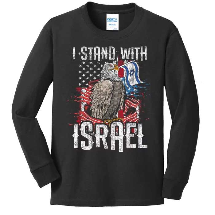 I Stand With Israel Vintage Eagle Us Flag Kids Long Sleeve Shirt