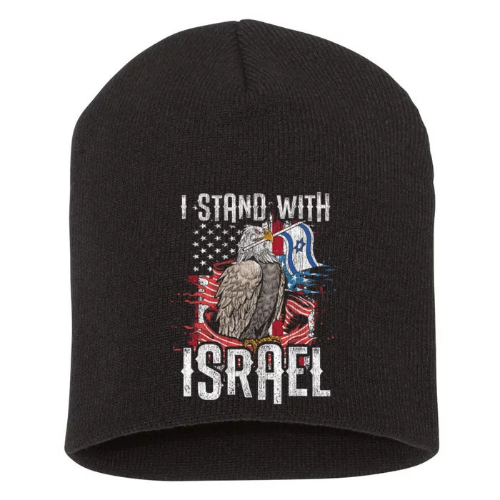 I Stand With Israel Vintage Eagle Us Flag Short Acrylic Beanie