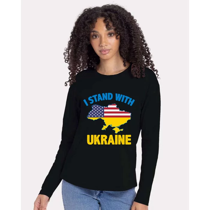 I Stand With Ukraine Map American Flag Us Support Ukrainian Gift Womens Cotton Relaxed Long Sleeve T-Shirt