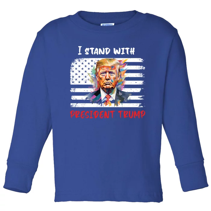 I Stand With President Trump Distressed American Flag Suppor Gift Toddler Long Sleeve Shirt